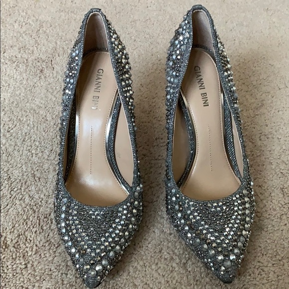 Gianni Bini Shoes - Gianni Bini Zebbi Graphite Rhinestone Silver heels